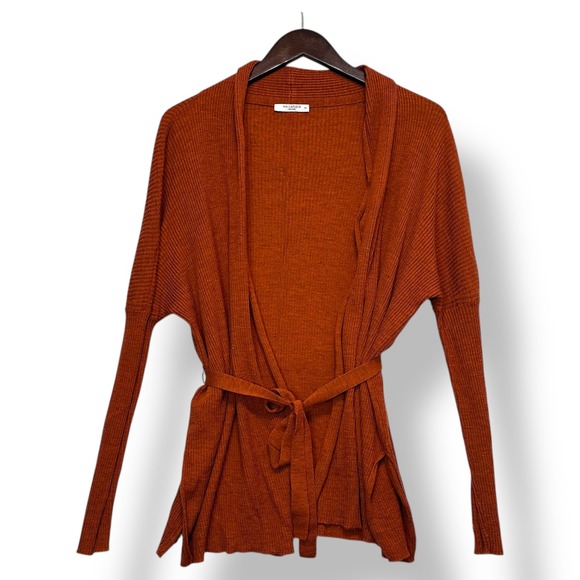 MM.LaFleur Women Cardigan M/L Merino Wool Open Front Belted Rust Brown Fall - Picture 1 of 7